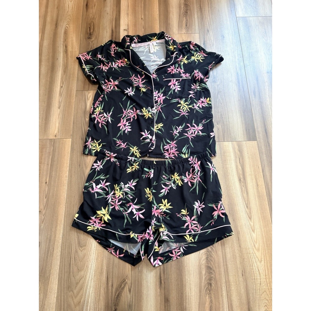Joyspun Pajamas Women's Large Pjs Black Floral Summer Shorts Set Soft Comfy
